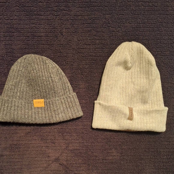 fuqila & bula Accessories - Pair of Rib Knit Beanies - FUQILA & BULA (Grey & Cream) Merino Wool